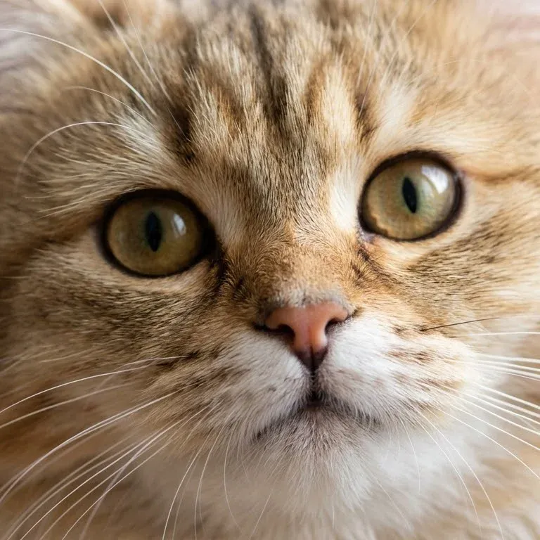 Close-up of a tabby cat looking at the camera